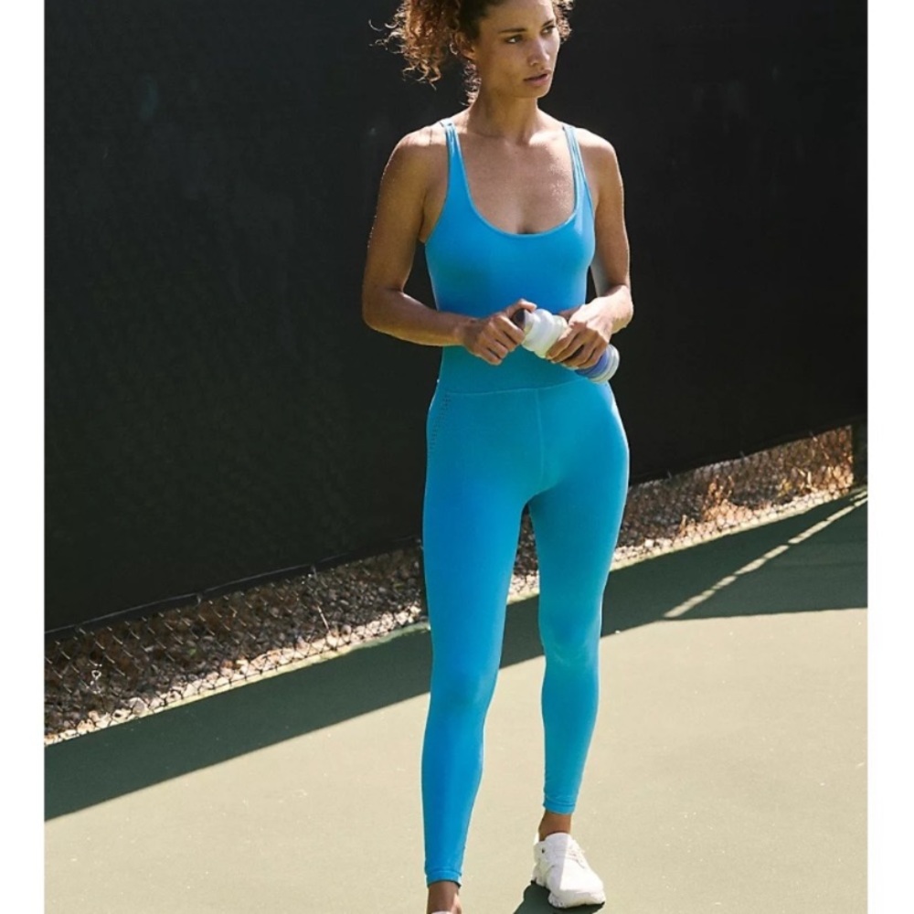 Free People Bright Turquoise Blue Fitted Jumpsuit